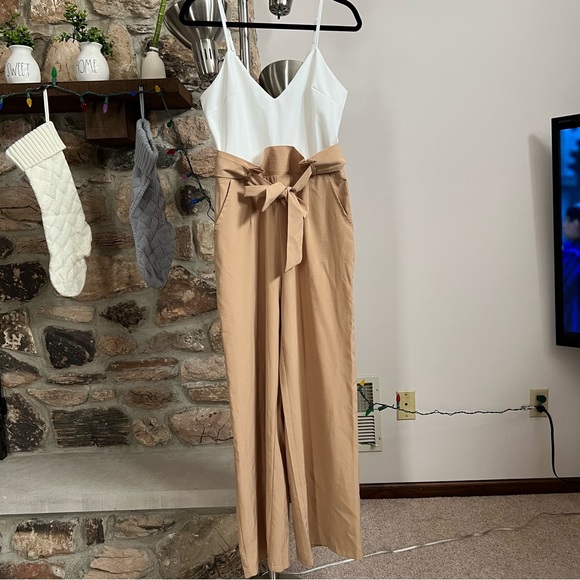 AKIRA Pants - Akira White-Beige Sleeveless Jumpsuit, Women's